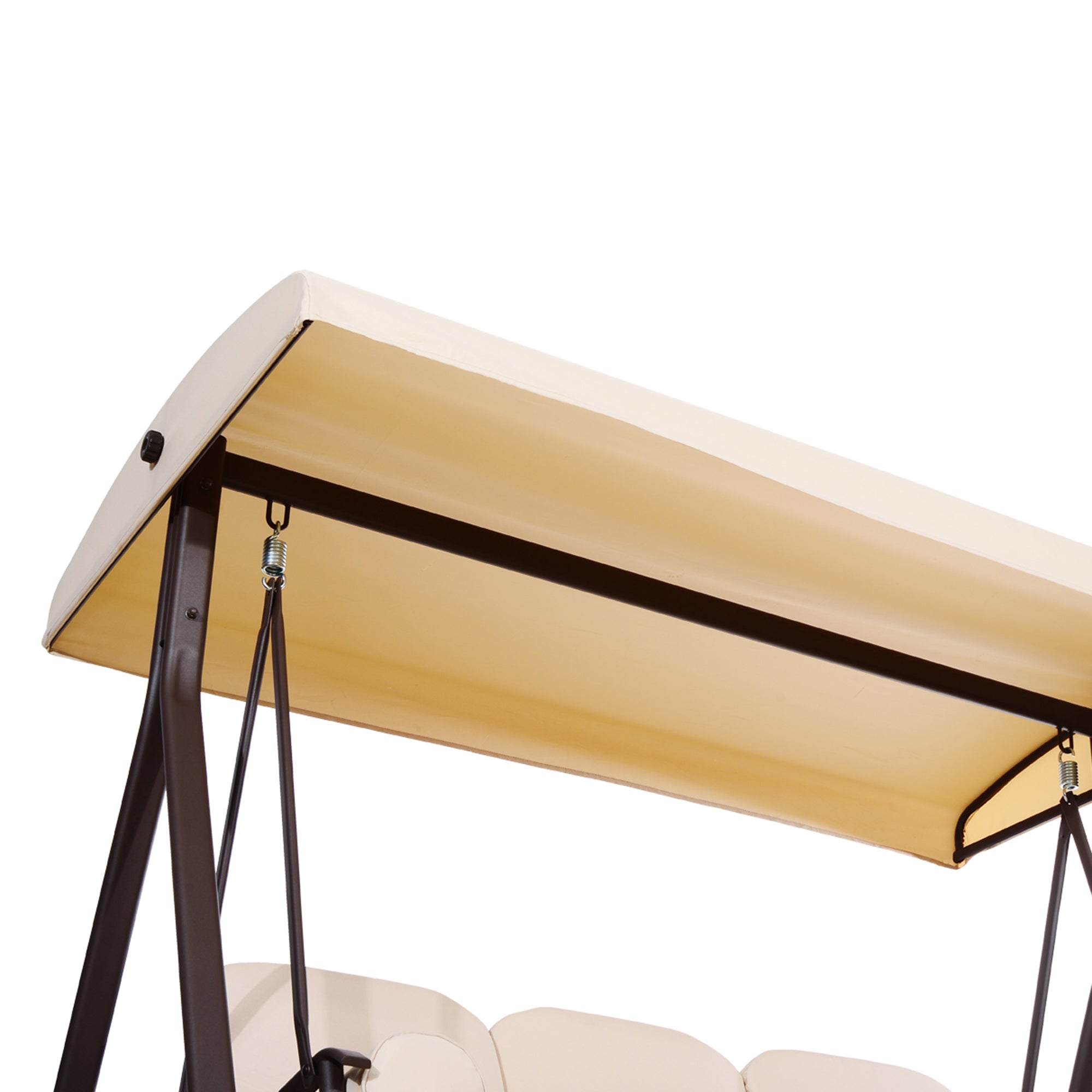 3-Seater Outdoor Garden Swing with Adjustable Canopy, Side Trays, 2 Pillows, and Metal Frame 360 kg 208x121x172 cm Beige