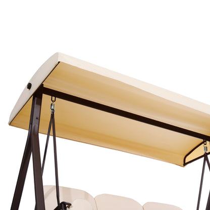 3-Seater Outdoor Garden Swing with Adjustable Canopy, Side Trays, 2 Pillows, and Metal Frame 360 kg 208x121x172 cm Beige