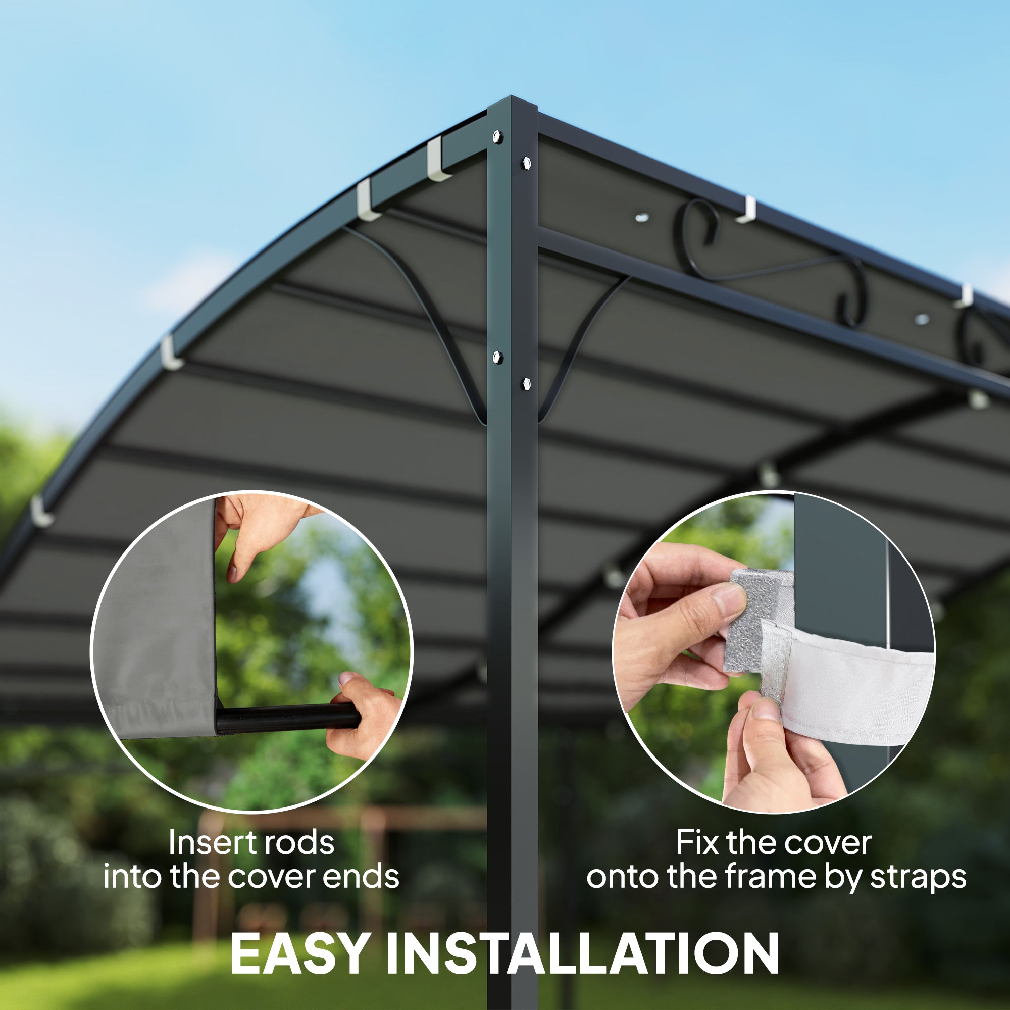 Replacement Pergola Canopy, 298 x 293 cm (9.8 x 9.6 ft) Sun Sail for 3 x 3 m Pavilion — Dark Gray