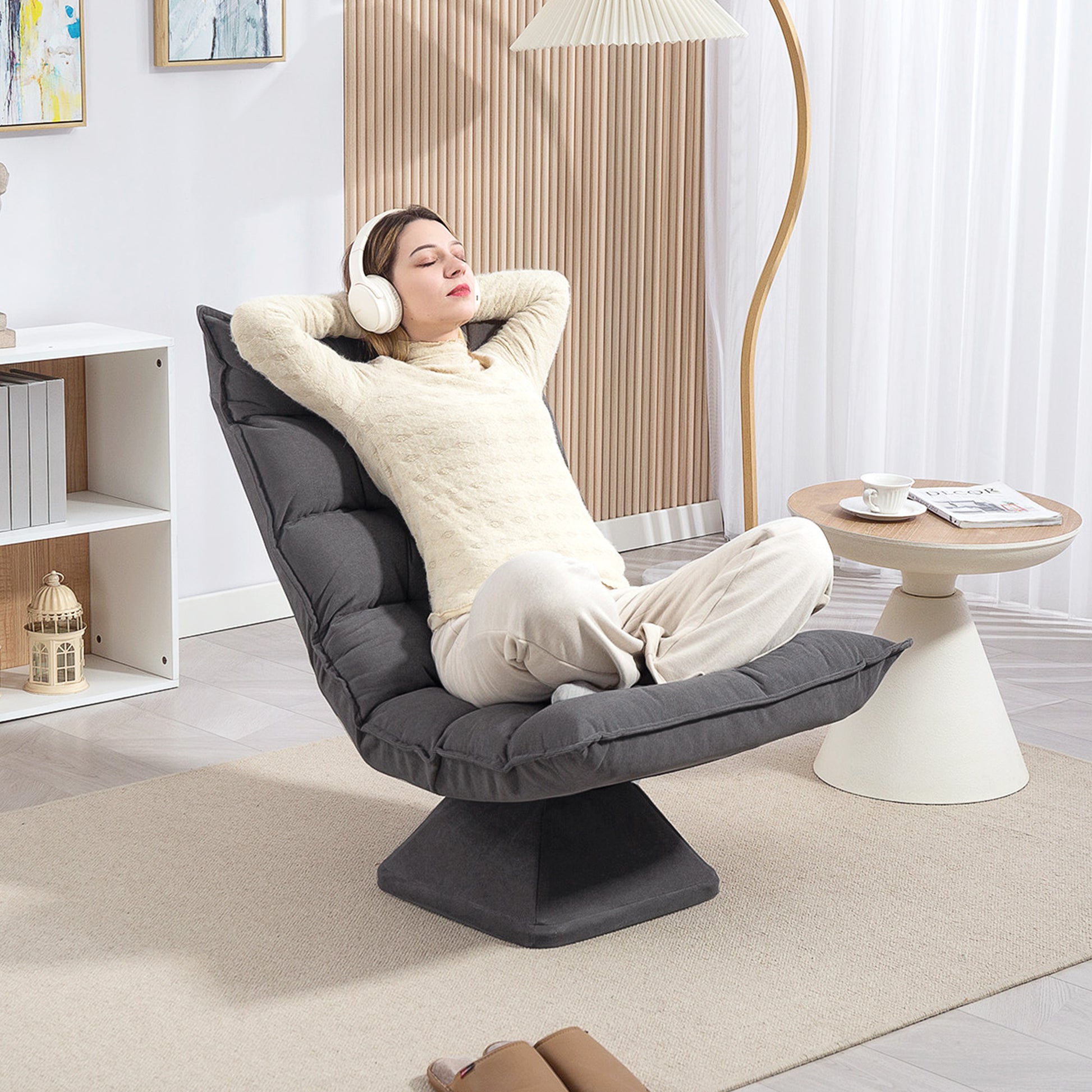 Floor Chair Floor Sofa with Adjustable Backrest, Swivel Meditation Chair with Base, Padded Recliner, Lazy Sofa for Living Room, Office, Gray