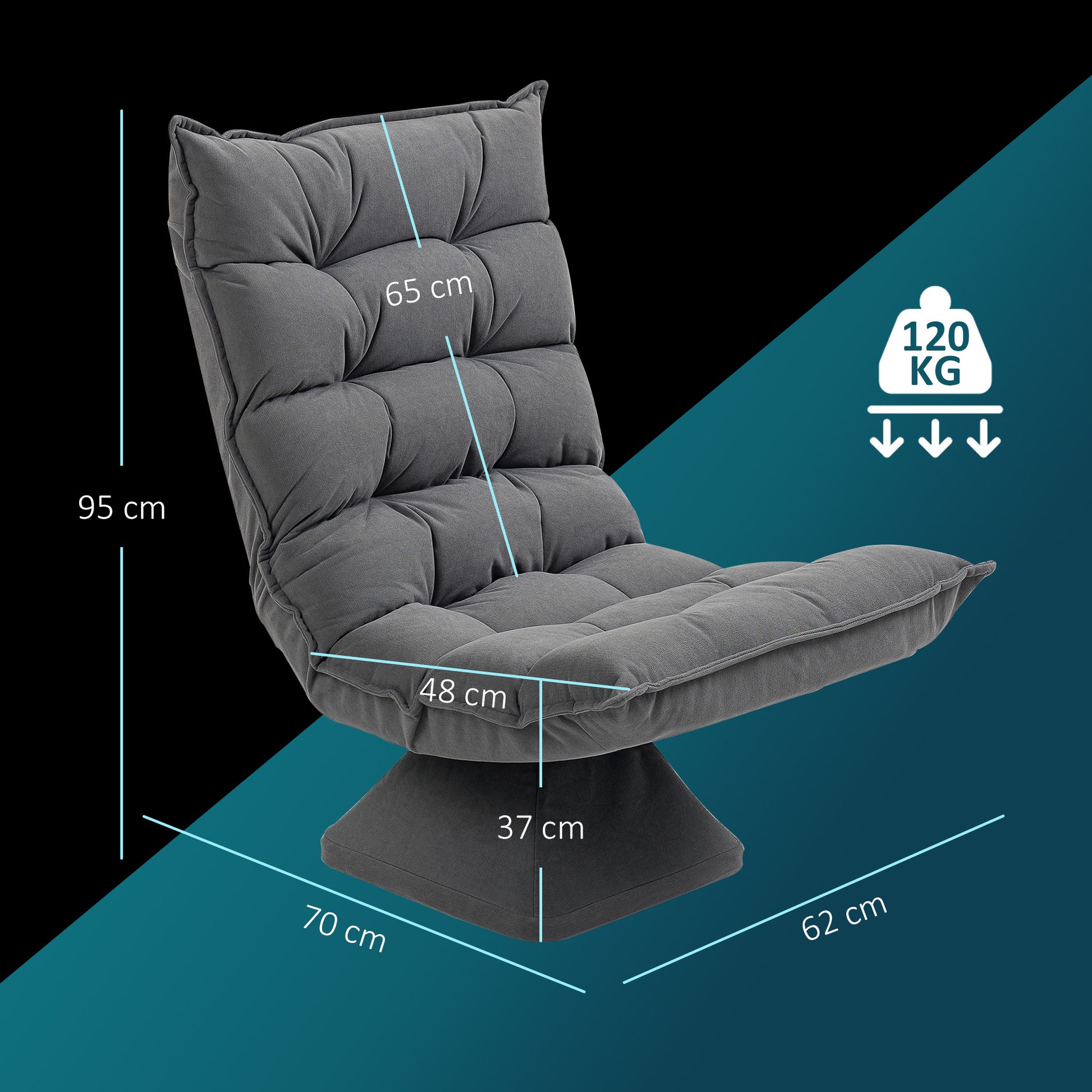 Floor Chair Floor Sofa with Adjustable Backrest, Swivel Meditation Chair with Base, Padded Recliner, Lazy Sofa for Living Room, Office, Gray