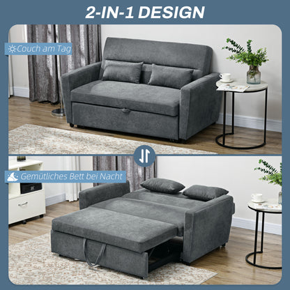 Sleeper Sofa, 2-Seater Sofa with Sleeping Function, Adjustable Backrest, Couch with Pillows, Velvet Look, Sofa Bed for Living Room, Guest Room, Dark Grey