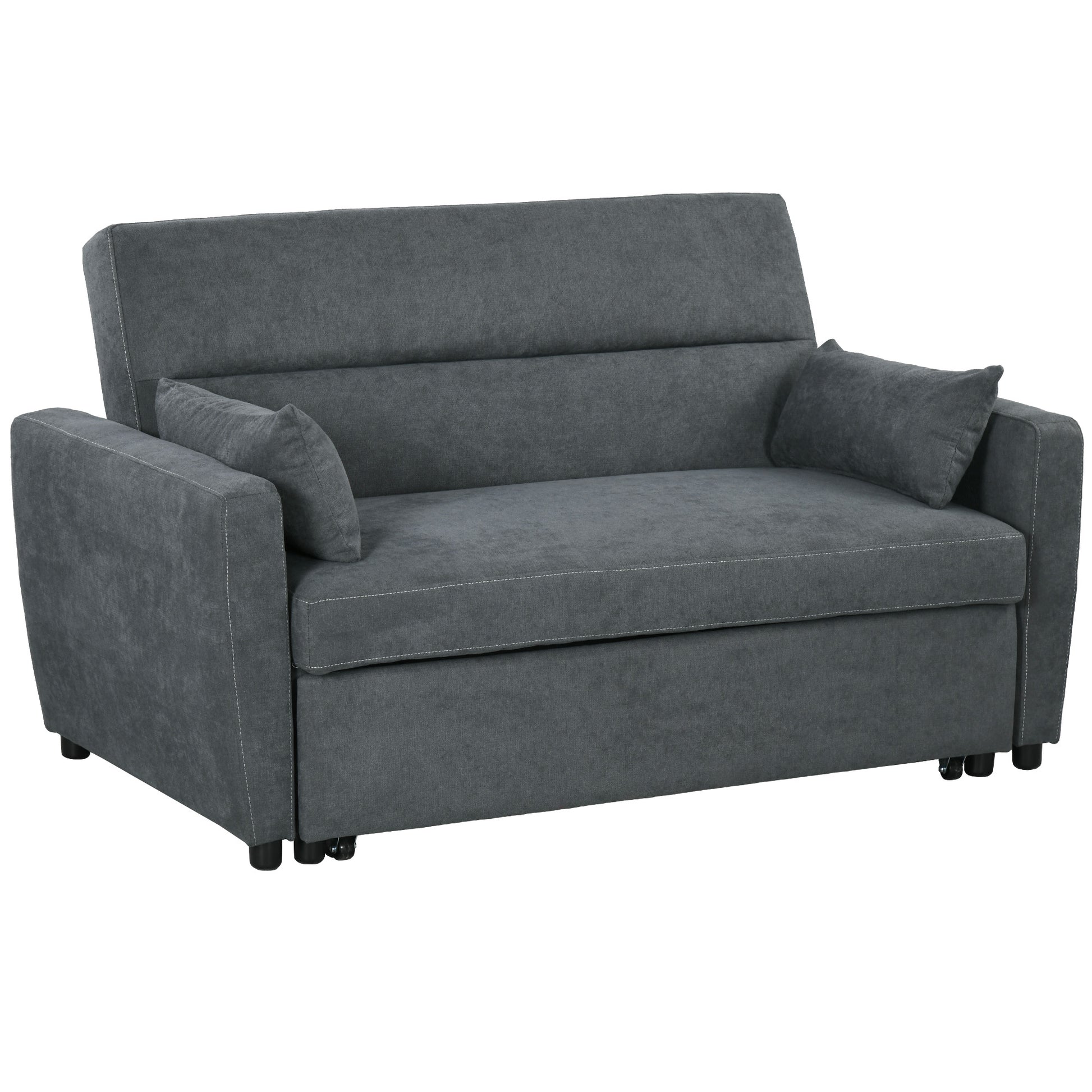 Sleeper Sofa, 2-Seater Sofa with Sleeping Function, Adjustable Backrest, Couch with Pillows, Velvet Look, Sofa Bed for Living Room, Guest Room, Dark Grey