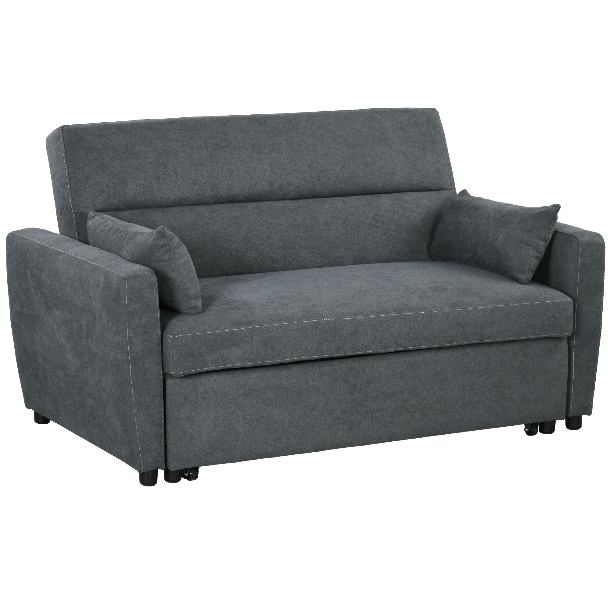 Sleeper Sofa, 2-Seater Sofa with Sleeping Function, Adjustable Backrest, Couch with Pillows, Velvet Look, Sofa Bed for Living Room, Guest Room, Dark Grey