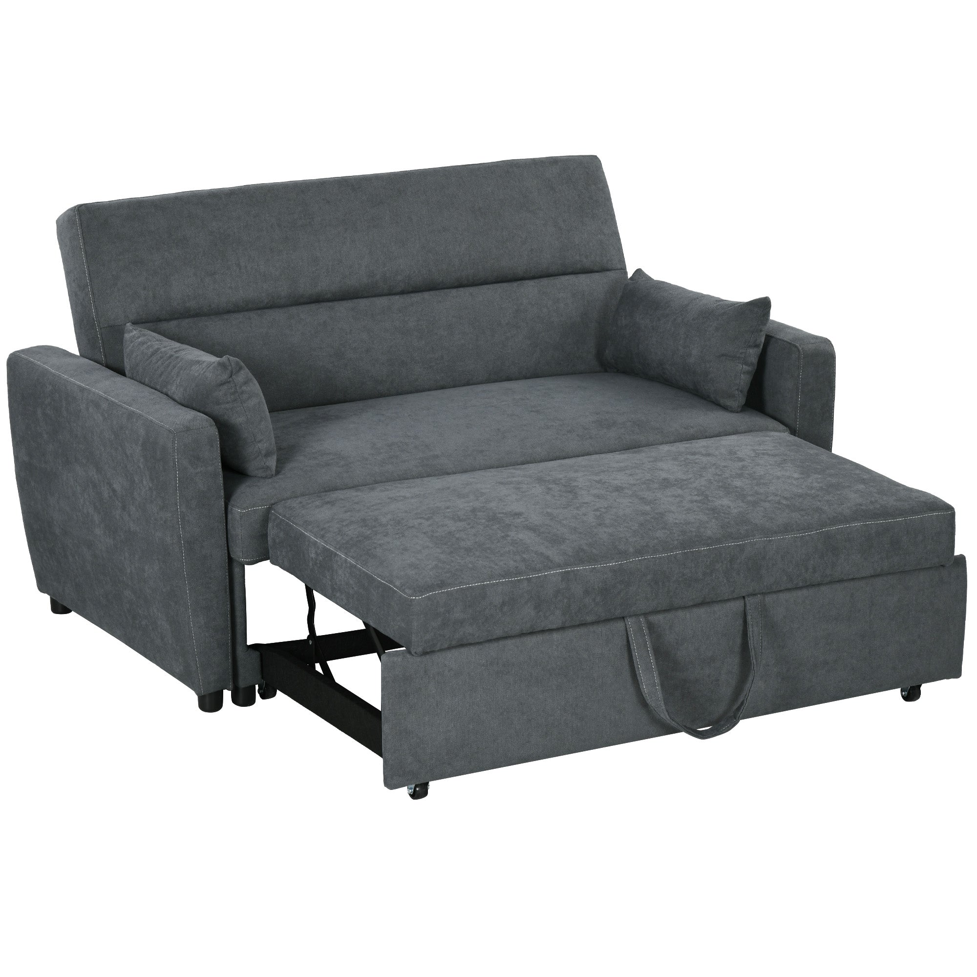 Sleeper Sofa, 2-Seater Sofa with Sleeping Function, Adjustable Backrest, Couch with Pillows, Velvet Look, Sofa Bed for Living Room, Guest Room, Dark Grey