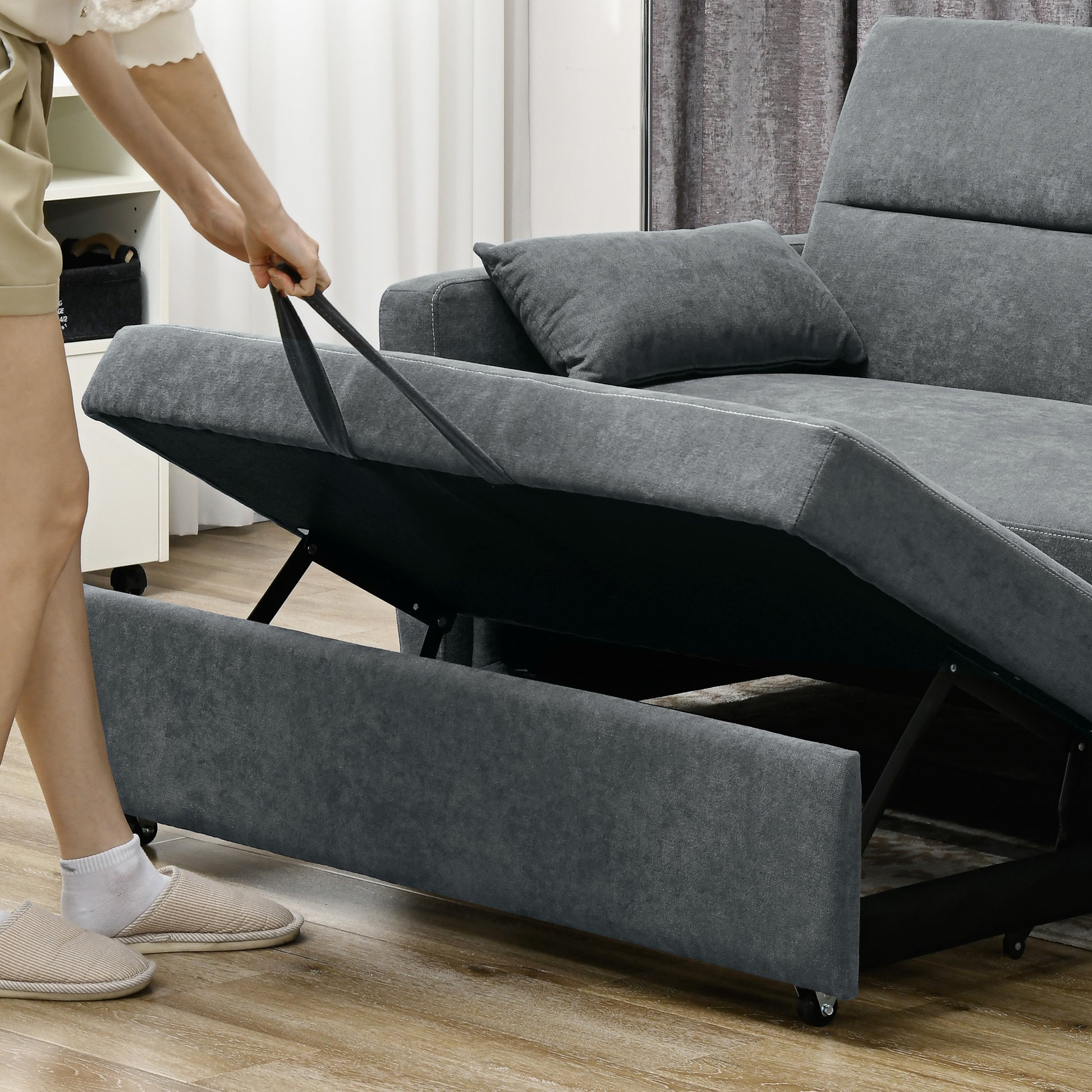 Sleeper Sofa, 2-Seater Sofa with Sleeping Function, Adjustable Backrest, Couch with Pillows, Velvet Look, Sofa Bed for Living Room, Guest Room, Dark Grey