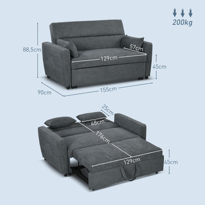 Sleeper Sofa, 2-Seater Sofa with Sleeping Function, Adjustable Backrest, Couch with Pillows, Velvet Look, Sofa Bed for Living Room, Guest Room, Dark Grey