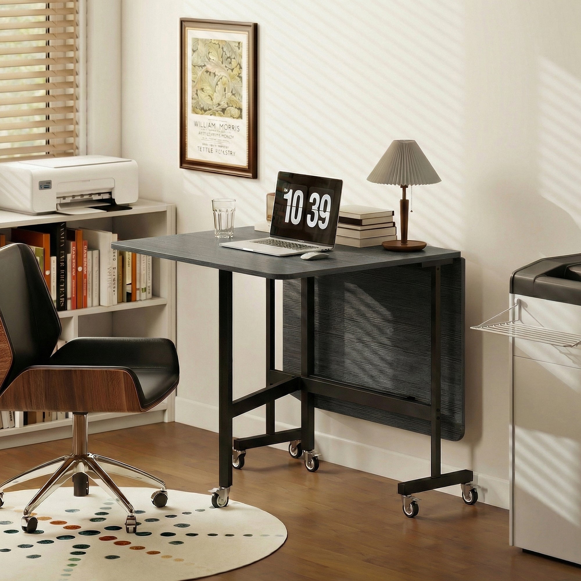 Folding Dining Table for 4–6 with Wheels & Drop Leaves, Black, 47.2×31.5×28.7 in