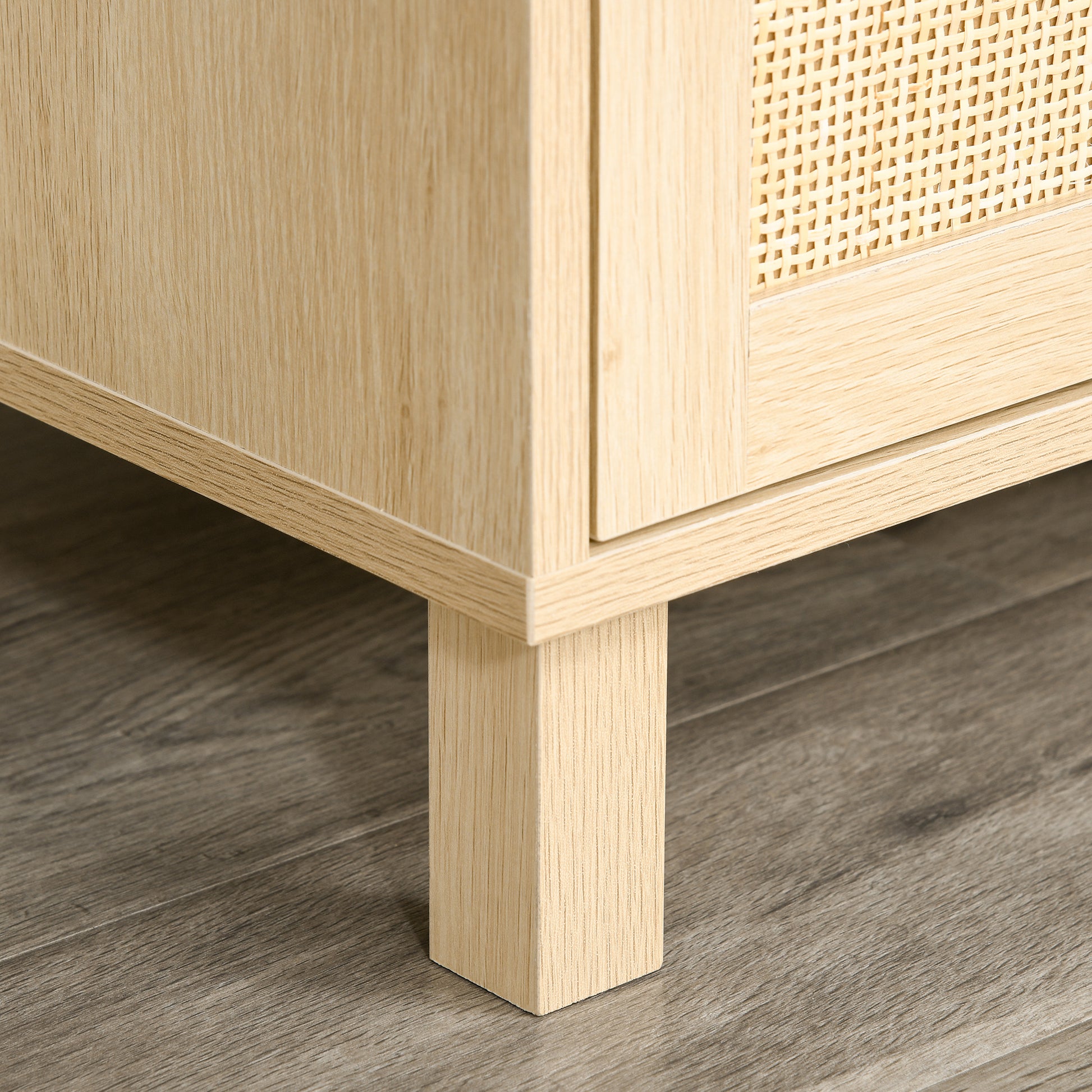 TV Stand TV Bench 2 Compartments 2 Cabinets Rattan Door 115L x 40W x 48H cm MDF Light Wood Finish