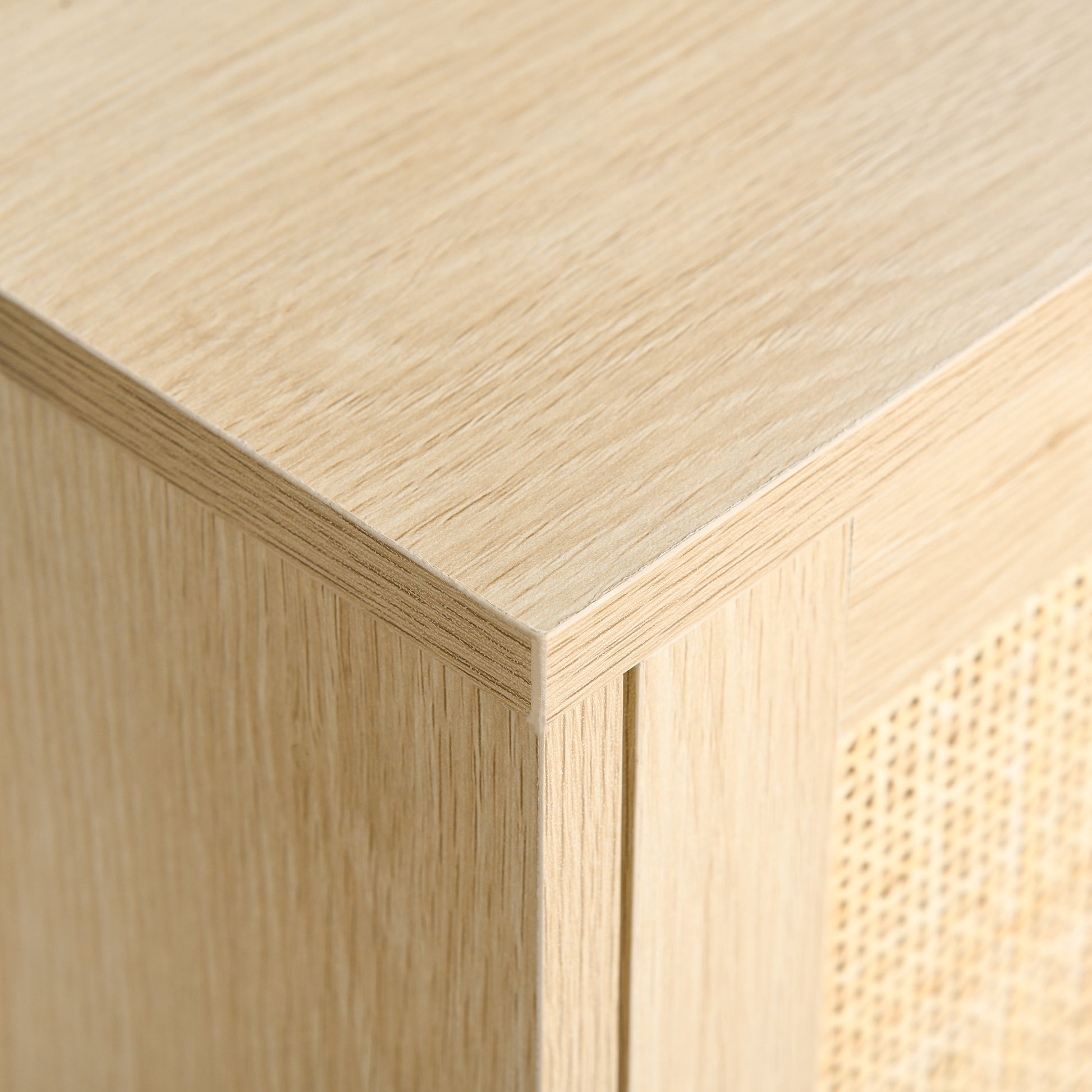 TV Stand TV Bench 2 Compartments 2 Cabinets Rattan Door 115L x 40W x 48H cm MDF Light Wood Finish