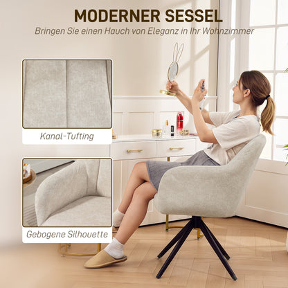 Chair Living Room Swivel Lounge Chair Tufted Upholstered Recliner with Steel Legs, Velvet-Look Upholstered Dining Chair Makeup Chair for Bedroom Beige