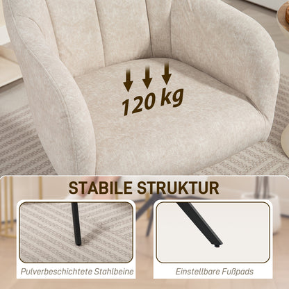 Chair Living Room Swivel Lounge Chair Tufted Upholstered Recliner with Steel Legs, Velvet-Look Upholstered Dining Chair Makeup Chair for Bedroom Beige