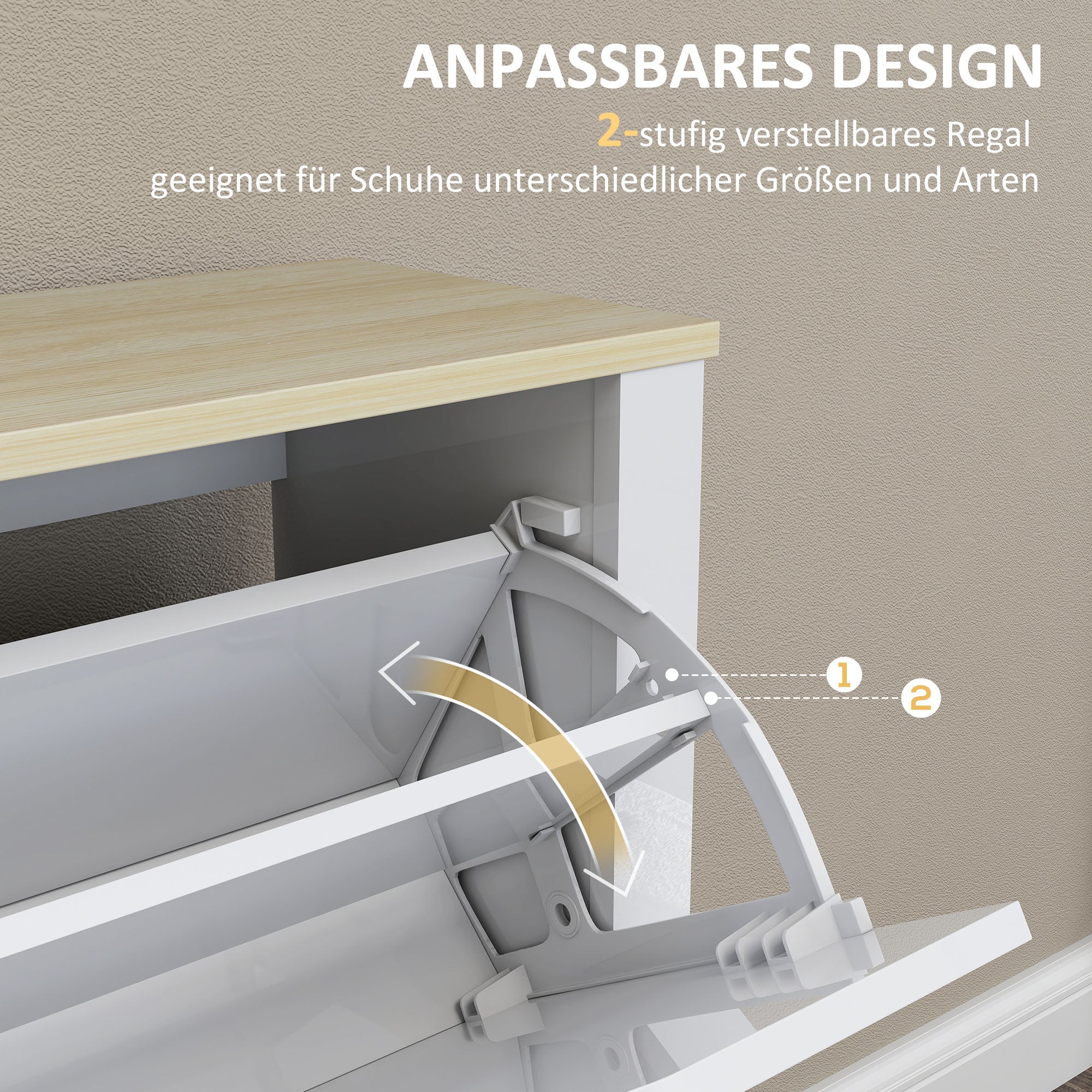 Slim Shoe Cabinet with 4 Flip Doors – Space-Saving Shoe Rack for Up to 16 Pairs, 105 x 26 x 80 cm (White/Natural)