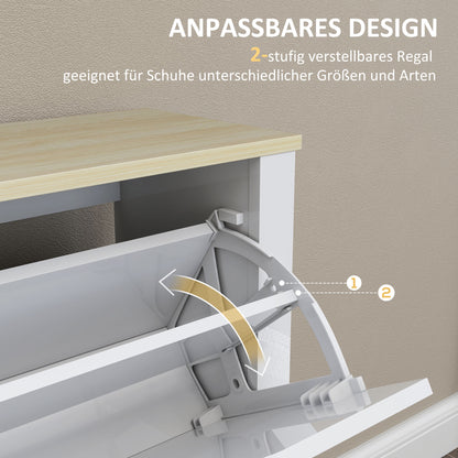 Slim Shoe Cabinet with 4 Flip Doors – Space-Saving Shoe Rack for Up to 16 Pairs, 105 x 26 x 80 cm (White/Natural)