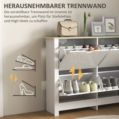 Slim Shoe Cabinet with 4 Flip Doors – Space-Saving Shoe Rack for Up to 16 Pairs, 105 x 26 x 80 cm (White/Natural)