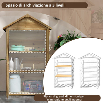 Fir Wood Garden Shed 1x1.8 m with 3 Removable Shelves, Sloping Roof and Latch, Garden Tool Shed with Adjustable Feet, Wood Color
