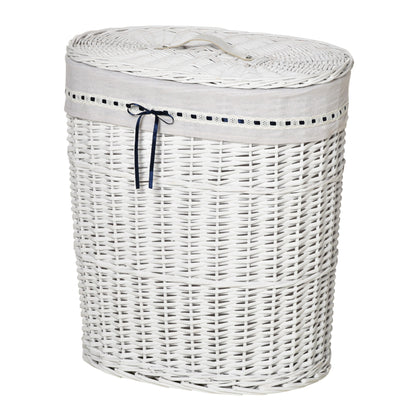 Wicker Laundry Basket with Lid, Washable Fabric Inner Bag, Holds 15kg of Dirty Laundry, White