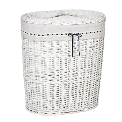 Wicker Laundry Basket with Lid, Washable Fabric Inner Bag, Holds 15kg of Dirty Laundry, White