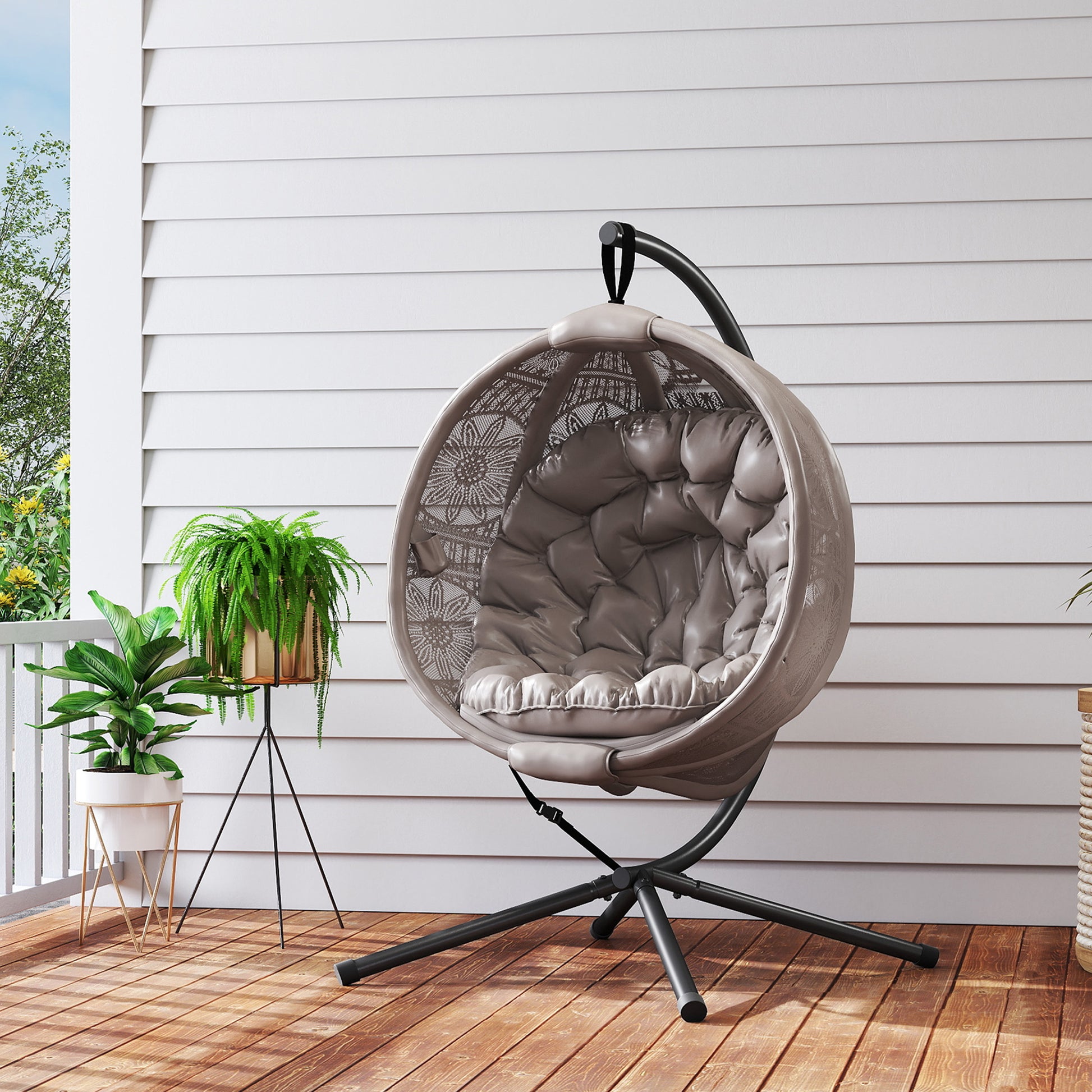 Hanging Egg Chair, Hanging Swing, Hanging Chair with Seat Cushion, Foldable Seat Basket, for Indoor, Outdoor, Supports up to 120 kg, Polyester, Sand