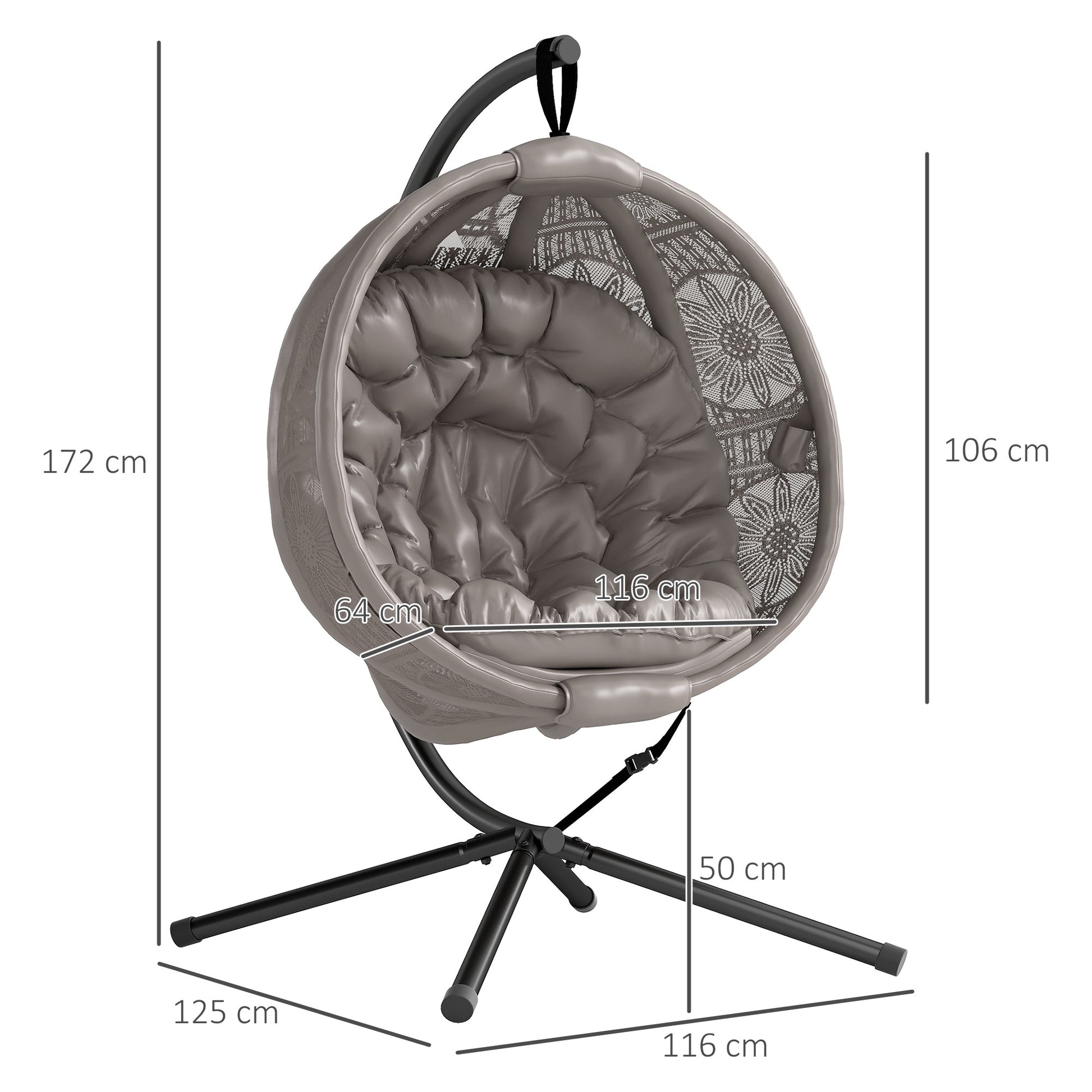 Hanging Egg Chair, Hanging Swing, Hanging Chair with Seat Cushion, Foldable Seat Basket, for Indoor, Outdoor, Supports up to 120 kg, Polyester, Sand