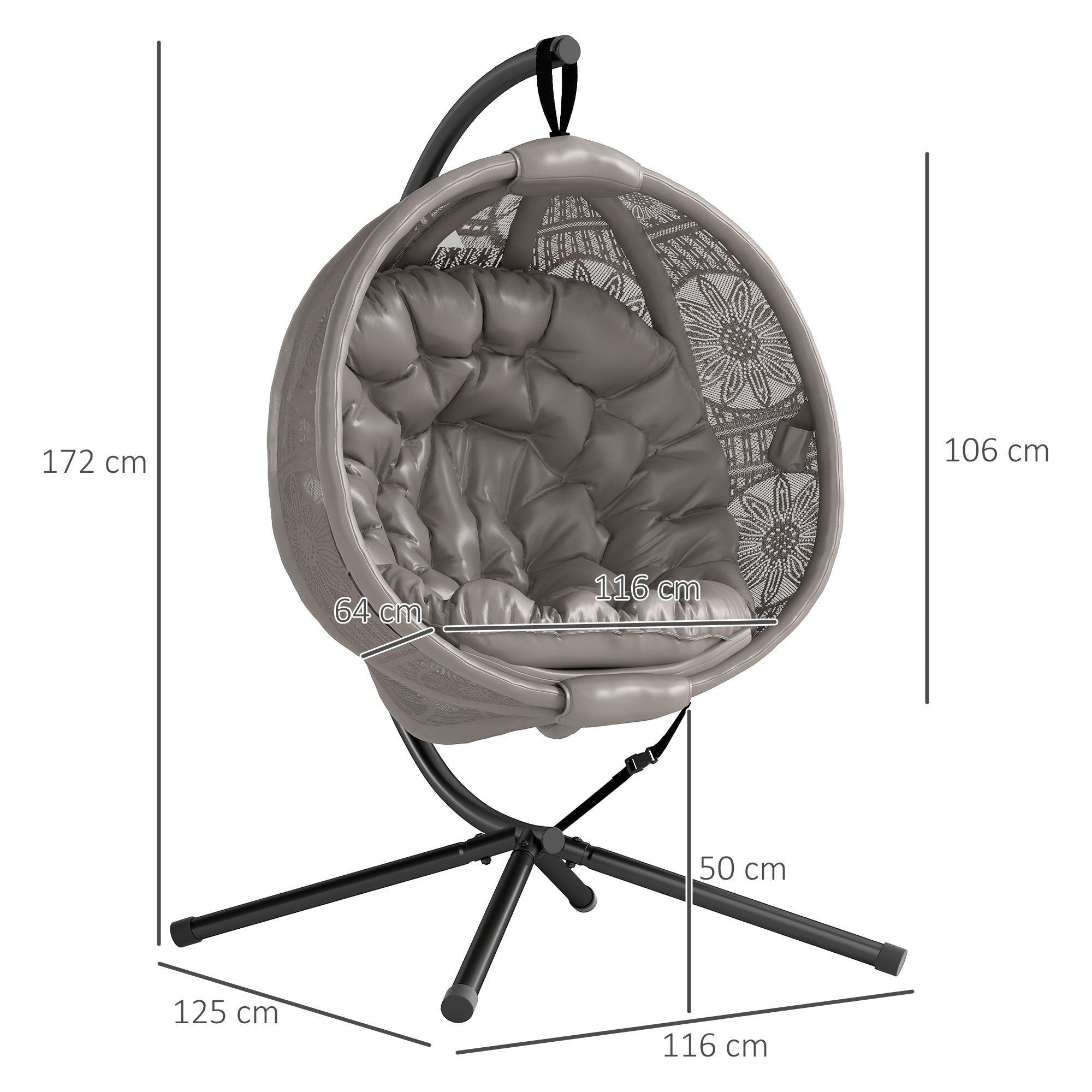 Hanging Egg Chair, Hanging Swing, Hanging Chair with Seat Cushion, Foldable Seat Basket, for Indoor, Outdoor, Supports up to 120 kg, Polyester, Sand