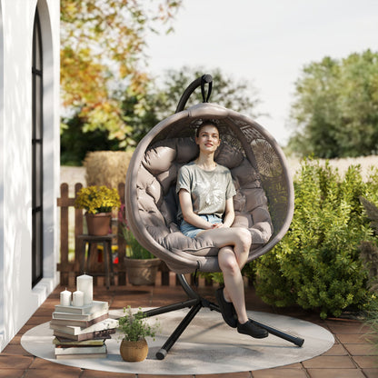 Hanging Egg Chair, Hanging Swing, Hanging Chair with Seat Cushion, Foldable Seat Basket, for Indoor, Outdoor, Supports up to 120 kg, Polyester, Sand