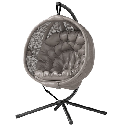 Hanging Egg Chair, Hanging Swing, Hanging Chair with Seat Cushion, Foldable Seat Basket, for Indoor, Outdoor, Supports up to 120 kg, Polyester, Sand