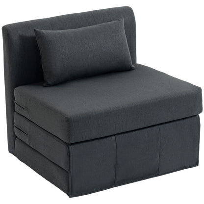 2-in-1 Folding Floor Sofa Bed — Linen-Look Padded Guest Chair Converts to Single Bed, Dark Gray (31.5 x 29.5 x 29.1 in)