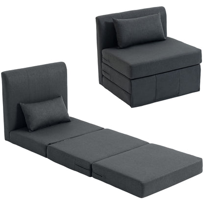 2-in-1 Folding Floor Sofa Bed — Linen-Look Padded Guest Chair Converts to Single Bed, Dark Gray (31.5 x 29.5 x 29.1 in)