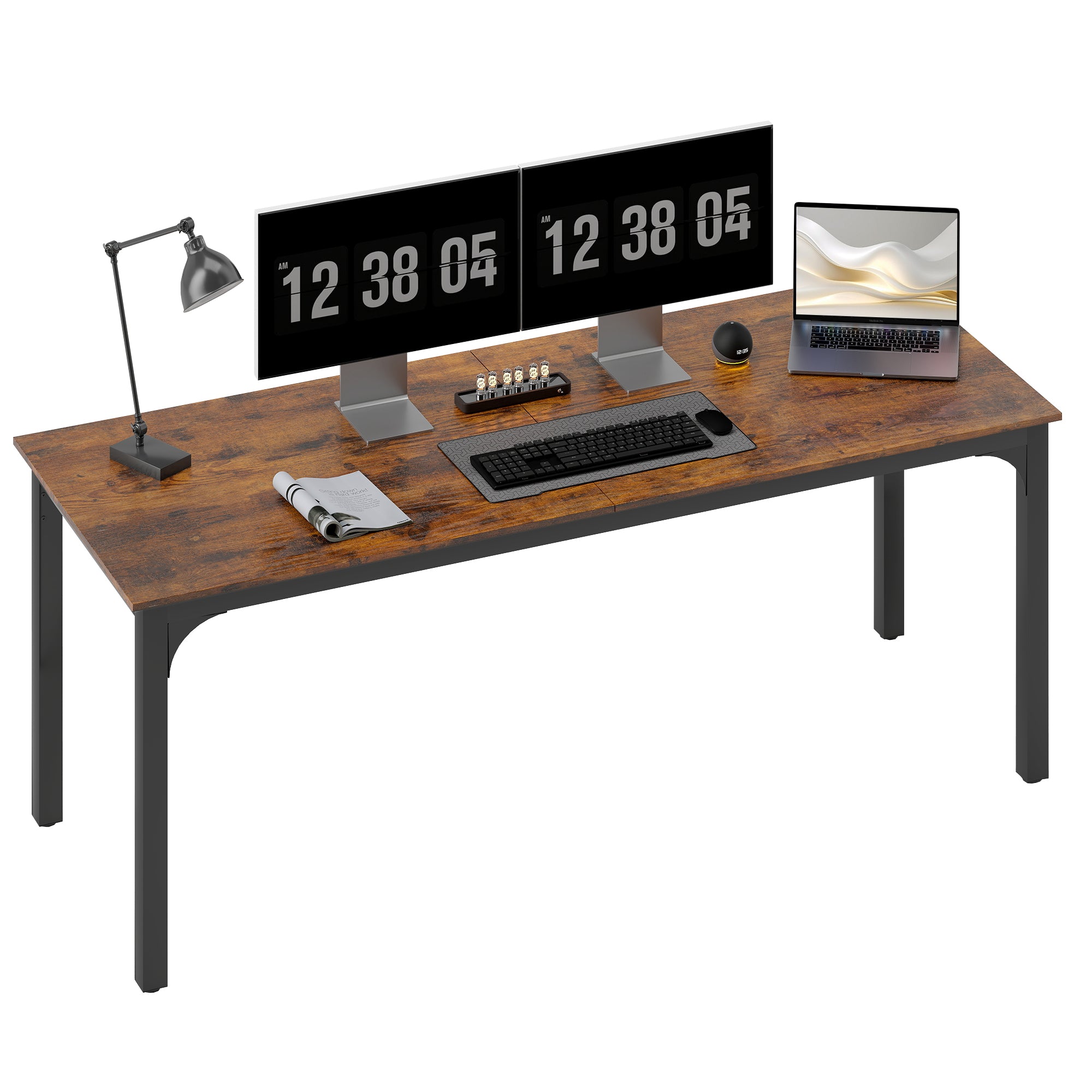 Computer Desk — Industrial-Style Steel Frame for Home Office/Bedroom, 200 x 60 x 75 cm (78.7 x 23.6 x 29.5 in), Rustic Brown
