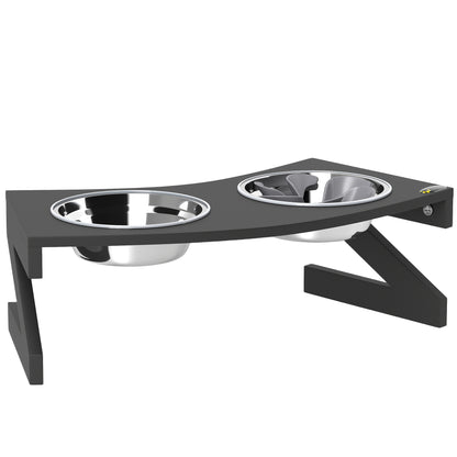 Elevated Dog Bowl with Stand, Dog Bowl with 2 1L Stainless Steel Bowls, Slow Feeding Mat, Semi-Rounded Surface, for small to medium dogs, black