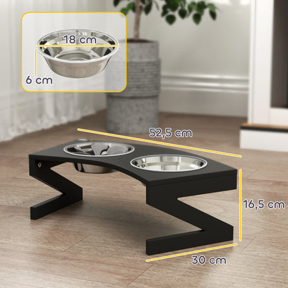 Elevated Dog Bowl with Stand, Dog Bowl with 2 1L Stainless Steel Bowls, Slow Feeding Mat, Semi-Rounded Surface, for small to medium dogs, black