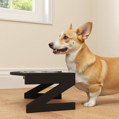 Elevated Dog Bowl with Stand, Dog Bowl with 2 1L Stainless Steel Bowls, Slow Feeding Mat, Semi-Rounded Surface, for small to medium dogs, black