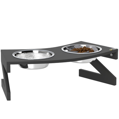 Elevated Dog Bowl with Stand, Dog Bowl with 2 1L Stainless Steel Bowls, Slow Feeding Mat, Semi-Rounded Surface, for small to medium dogs, black