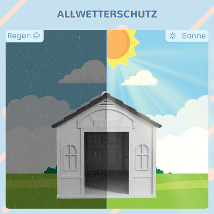 Dog House, Dog Kennel with Saddle Roof, Weatherproof Pet House for medium-sized dogs under 20 kg, Outdoor Dog House, 65 x 75.7 x 63 cm, Gray