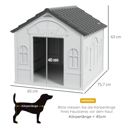 Dog House, Dog Kennel with Saddle Roof, Weatherproof Pet House for medium-sized dogs under 20 kg, Outdoor Dog House, 65 x 75.7 x 63 cm, Gray