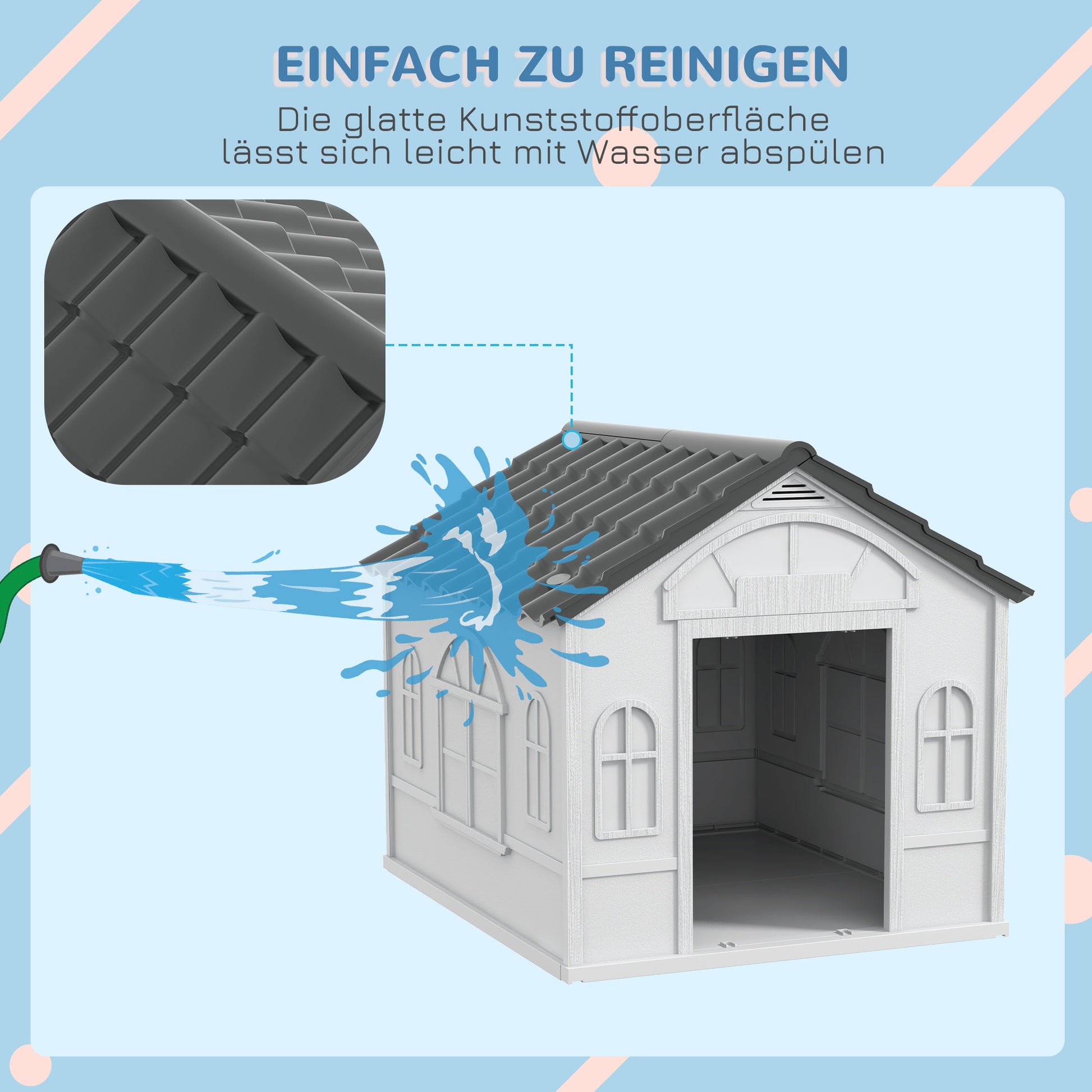 Dog House, Dog Kennel with Saddle Roof, Weatherproof Pet House for medium-sized dogs under 20 kg, Outdoor Dog House, 65 x 75.7 x 63 cm, Gray