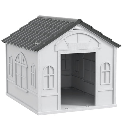 Dog House, Dog Kennel with Saddle Roof, Weatherproof Pet House for medium-sized dogs under 20 kg, Outdoor Dog House, 65 x 75.7 x 63 cm, Gray
