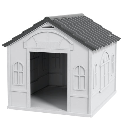 Dog House, Dog Kennel with Saddle Roof, Weatherproof Pet House for medium-sized dogs under 20 kg, Outdoor Dog House, 65 x 75.7 x 63 cm, Gray