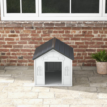 Dog House, Dog Kennel with Saddle Roof, Weatherproof Pet House for medium-sized dogs under 20 kg, Outdoor Dog House, 65 x 75.7 x 63 cm, Gray