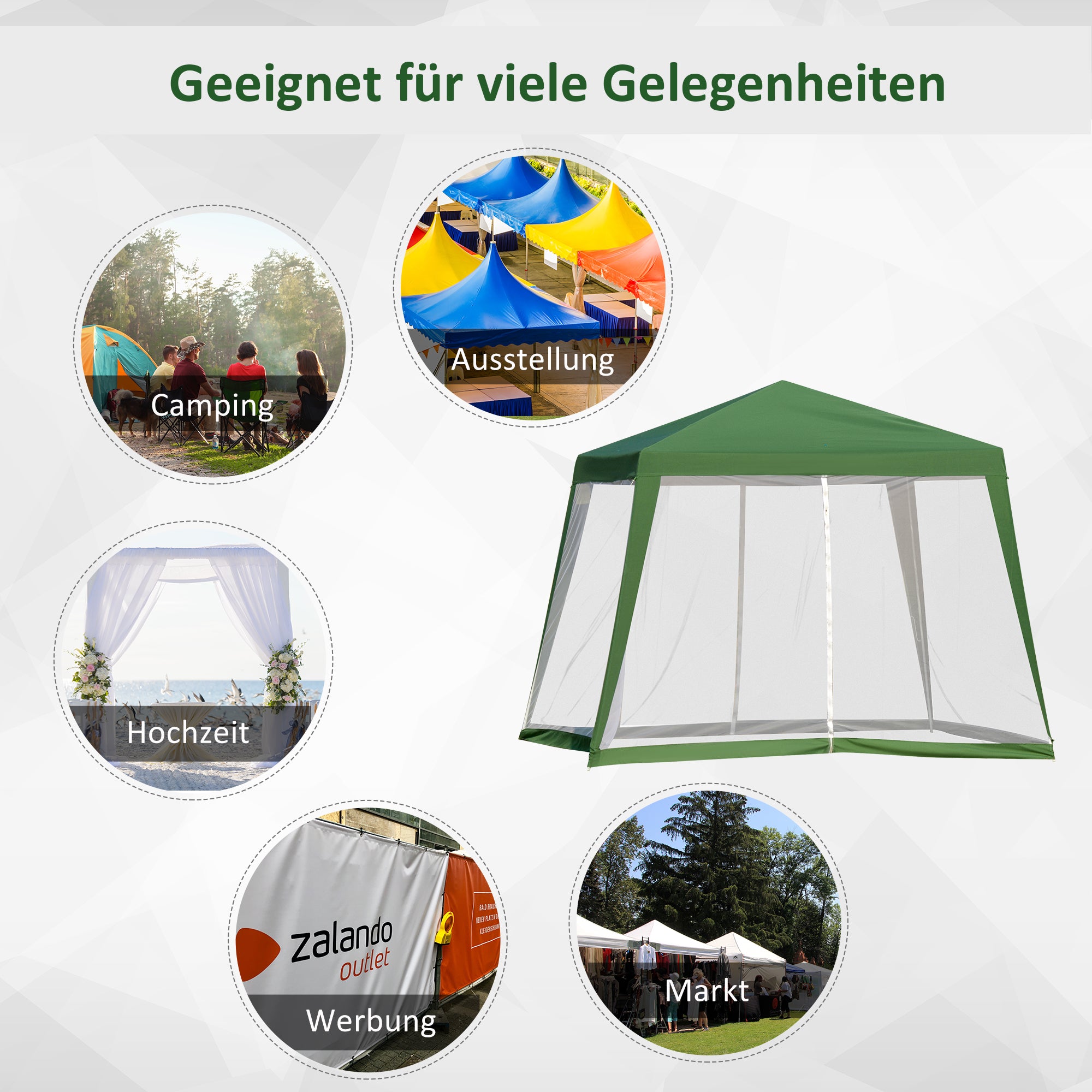 Garden Pavilion Gazebo Party Tent Weatherproof Tent with Mosquito Net Metal + Polyester Green 3 x 3 m