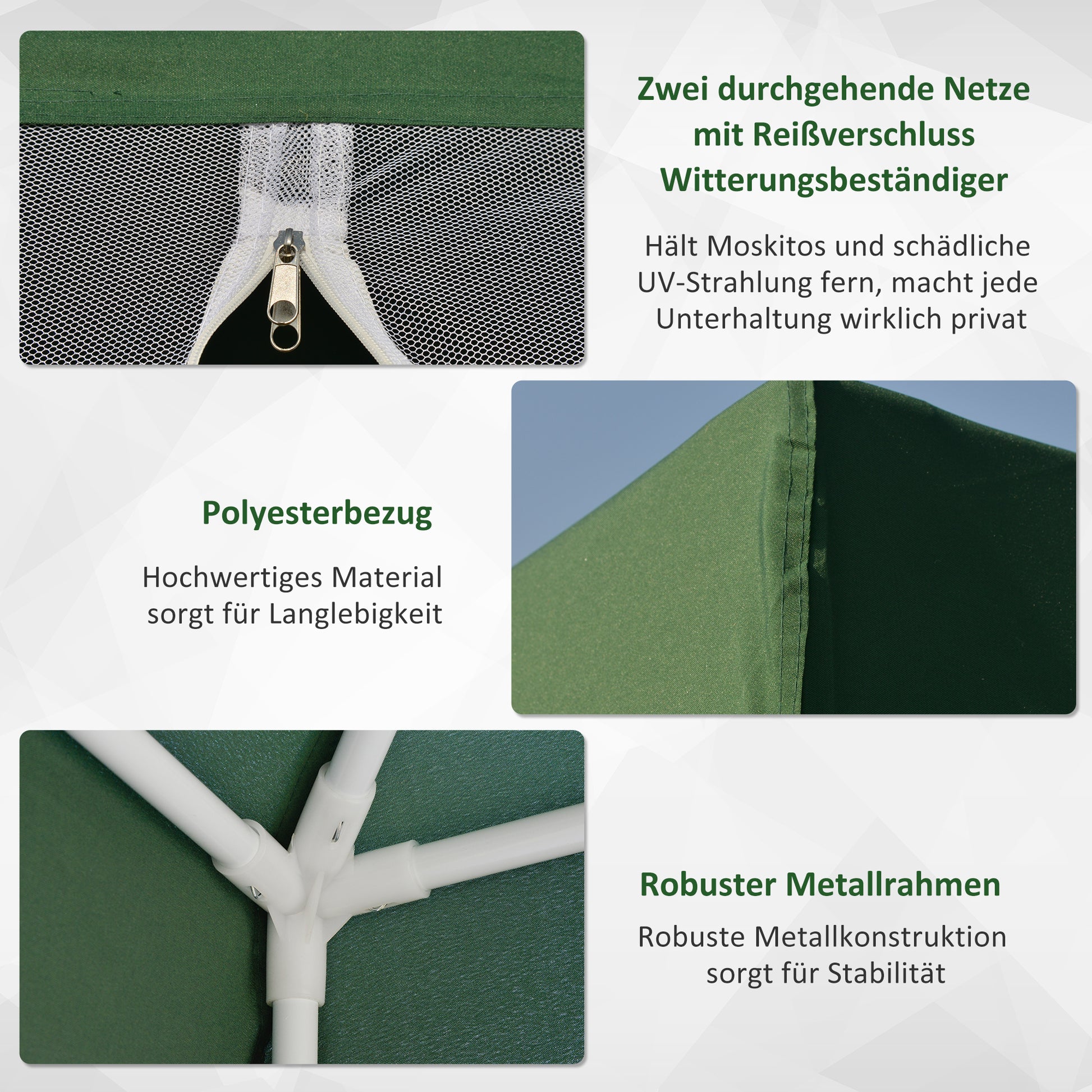 Garden Pavilion Gazebo Party Tent Weatherproof Tent with Mosquito Net Metal + Polyester Green 3 x 3 m