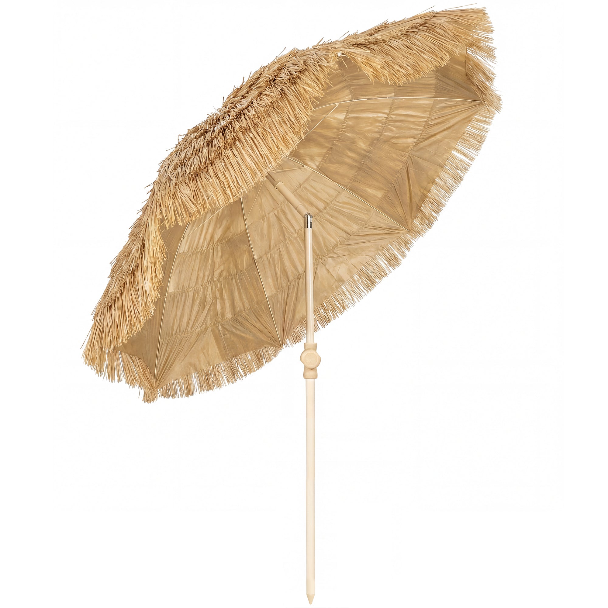 59 in (150 cm) Hula Thatched Tiki Beach & Patio Umbrella with Sand Anchor — Adjustable Height & Tilt, Portable with Carry Bag, Brown