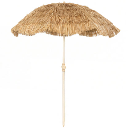 59 in (150 cm) Hula Thatched Tiki Beach & Patio Umbrella with Sand Anchor — Adjustable Height & Tilt, Portable with Carry Bag, Brown