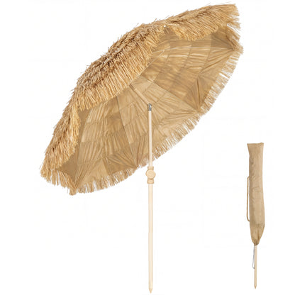 59 in (150 cm) Hula Thatched Tiki Beach & Patio Umbrella with Sand Anchor — Adjustable Height & Tilt, Portable with Carry Bag, Brown