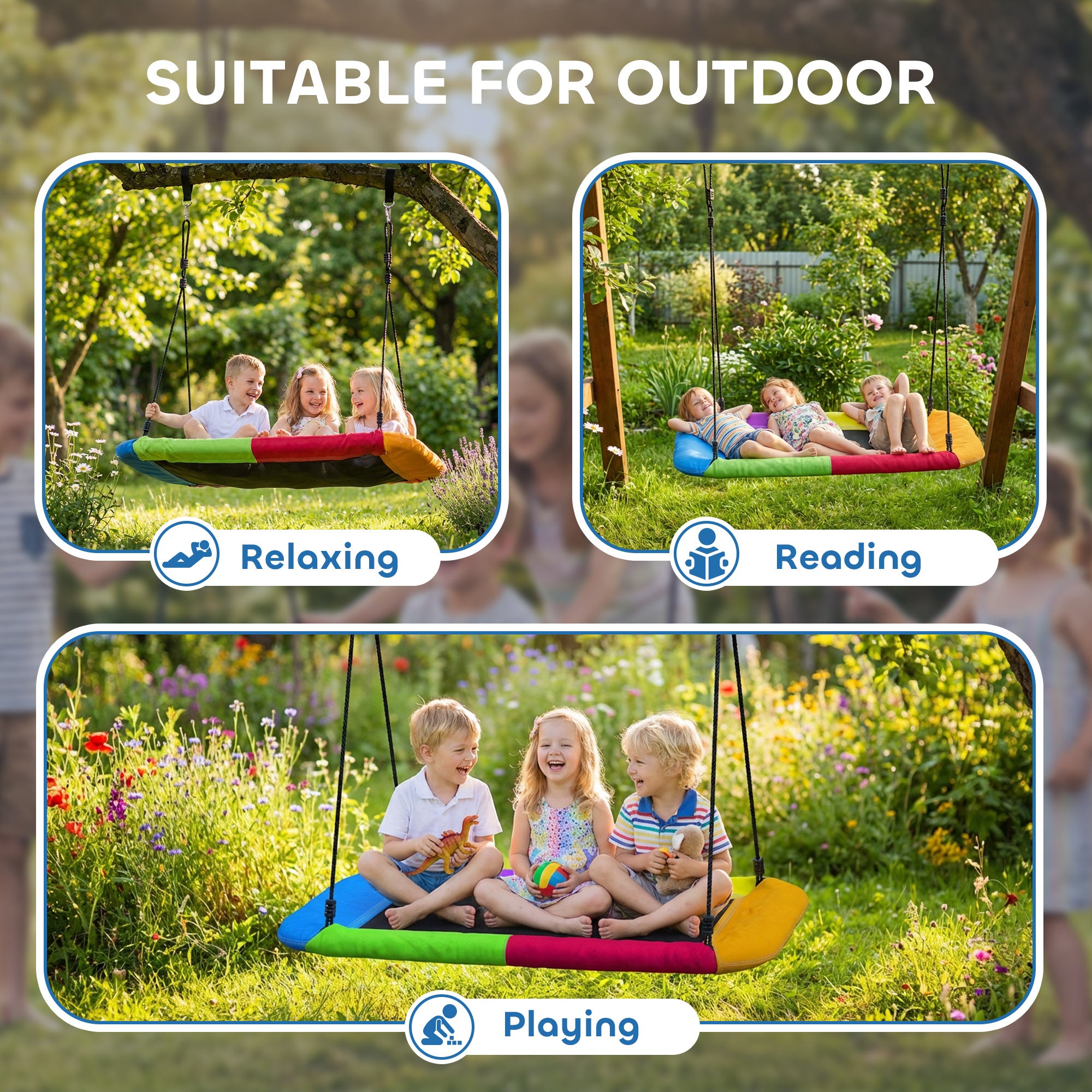 Adjustable Nest Swing 148 x 77 cm (58.3 x 30.3 in) – Up to 300 kg (661 lb) | Garden Hanging Swing with Adjustable Ropes, for Ages 3–8, Indoor & Outdoor, Multicolor