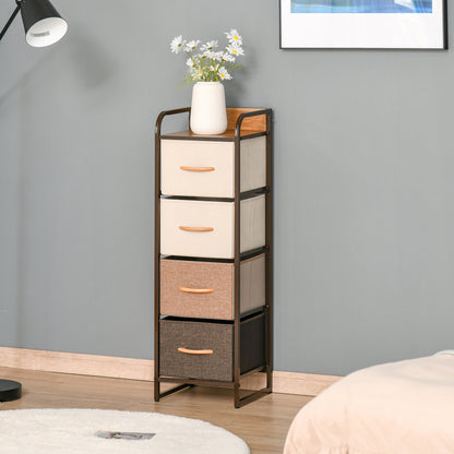 Fabric Chest of Drawers for Bedroom with 4 Foldable Drawers Wooden Top and Metal Frame for Living Room 31x29x99 cm Multicolor
