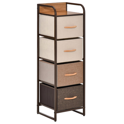 Fabric Chest of Drawers for Bedroom with 4 Foldable Drawers Wooden Top and Metal Frame for Living Room 31x29x99 cm Multicolor
