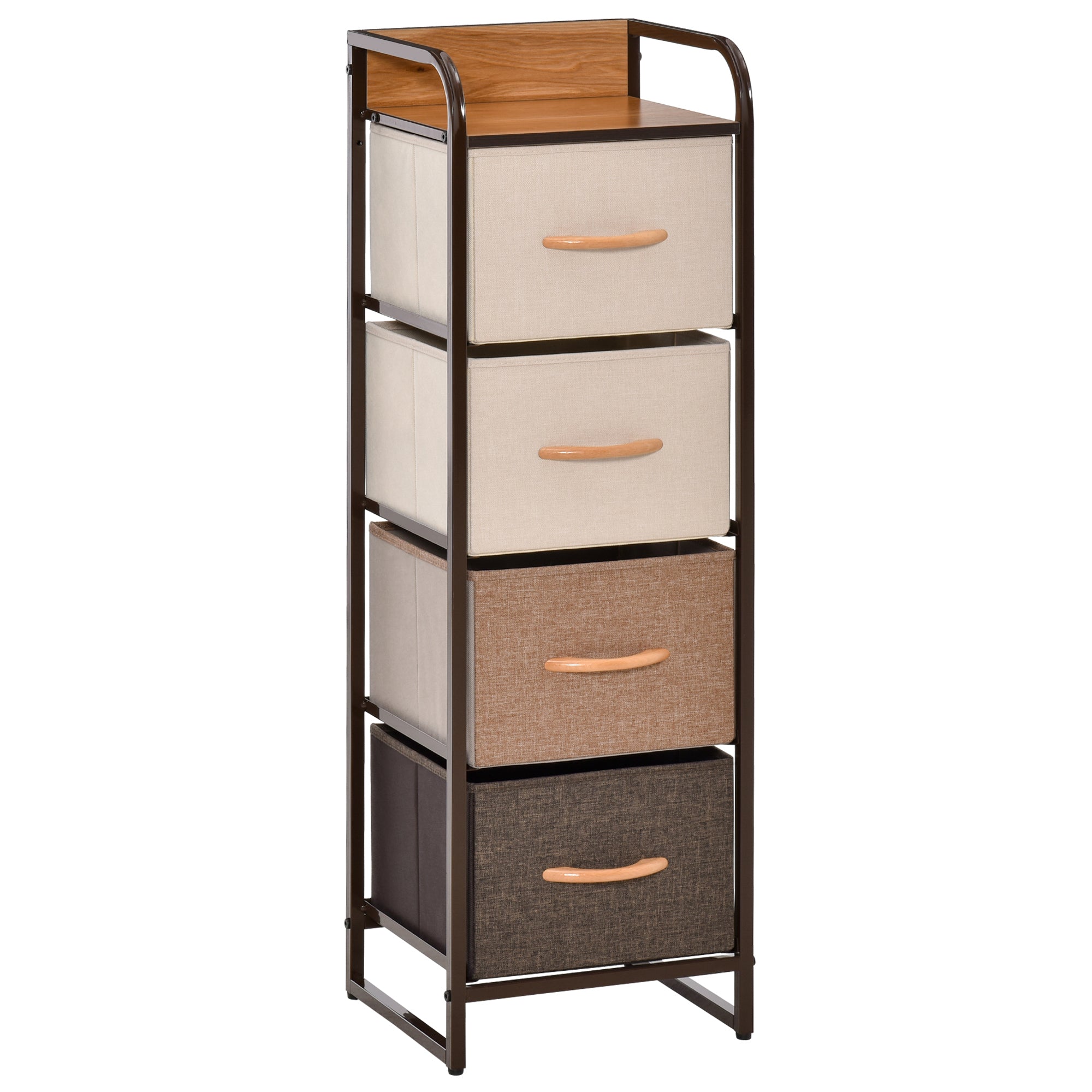 Fabric Chest of Drawers for Bedroom with 4 Foldable Drawers Wooden Top and Metal Frame for Living Room 31x29x99 cm Multicolor