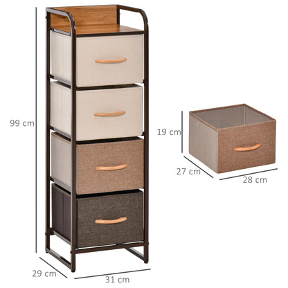 Fabric Chest of Drawers for Bedroom with 4 Foldable Drawers Wooden Top and Metal Frame for Living Room 31x29x99 cm Multicolor